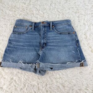 Madewell High-Rise Denim Shorts Blue Cut Off Raw Hem Size 28 Casual Summer Y2K
